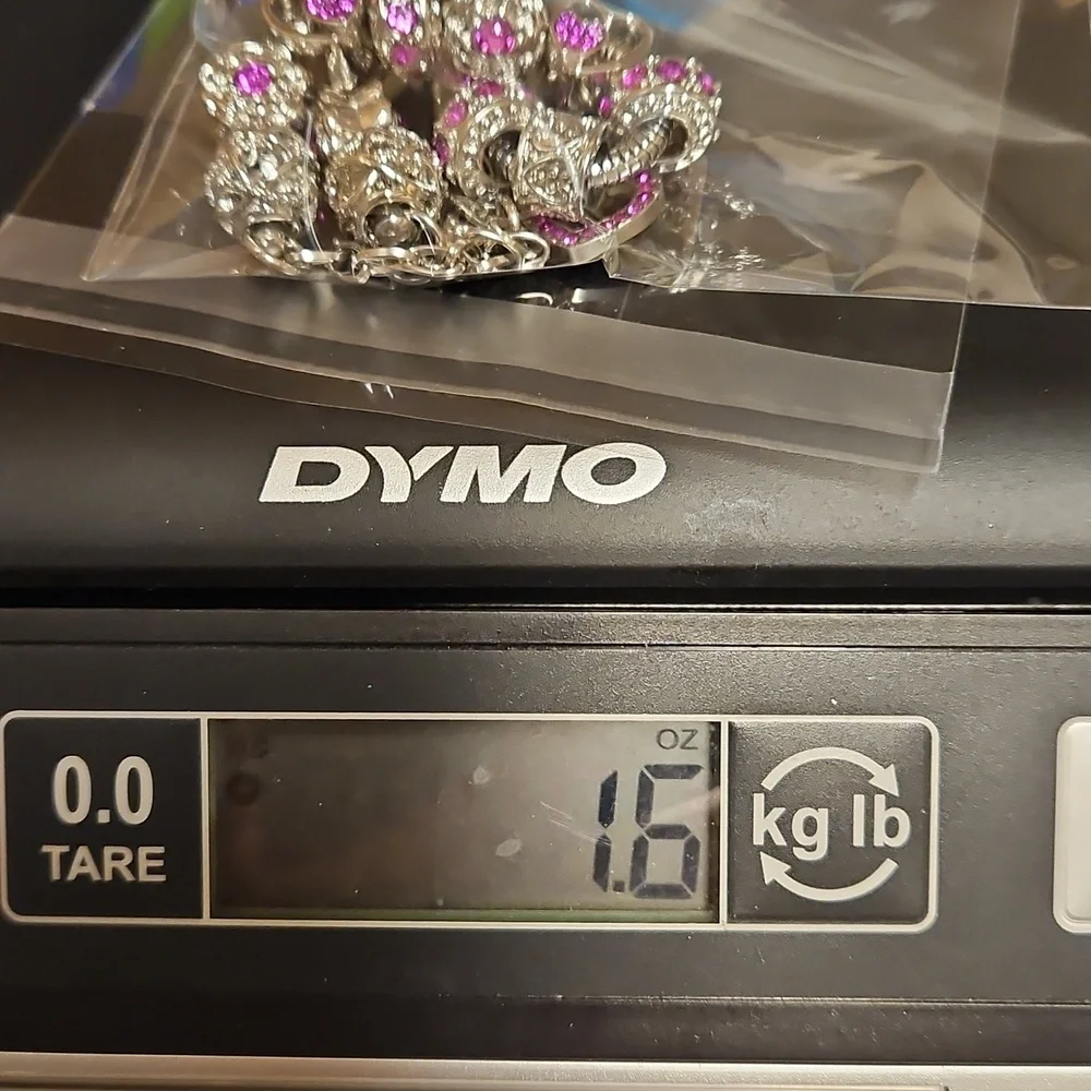 Birthstone bracelet silver tone with charms amethyst dark pink February October - Picture 9 of 10